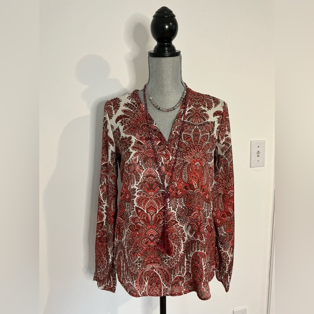 Elegant Red Paisley Women's Top